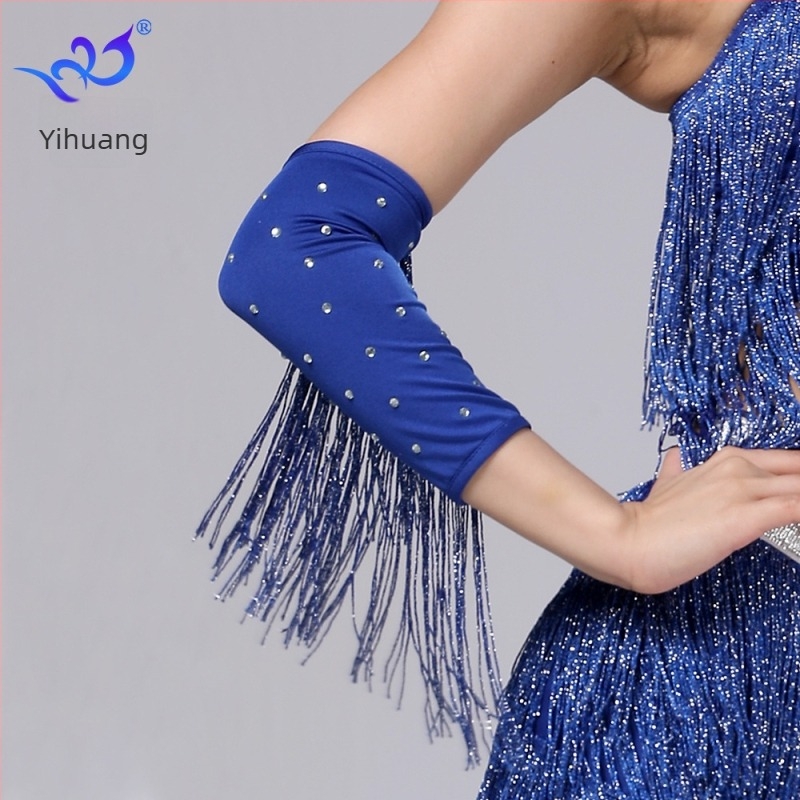 Latino ples rukavice s rhinestones i resicama, kostim za nastup za žene, materijal milk silk s 95%+ poliester i spandex, brend Yihuang, ljeto 2025