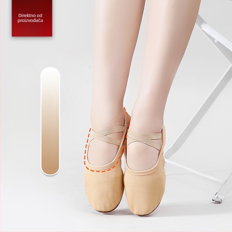 Plesne cipele za odrasle žene, bez vezica, mekana đon, platneni gornji dio, gumeni đon, prozračna.