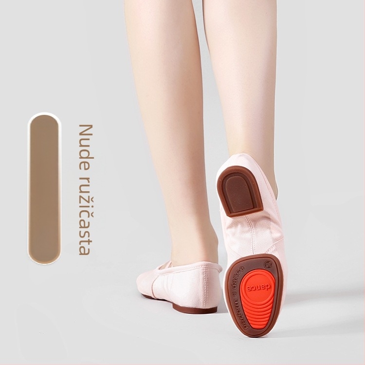 Plesne cipele za odrasle žene, bez vezica, mekana đon, platneni gornji dio, gumeni đon, prozračna.