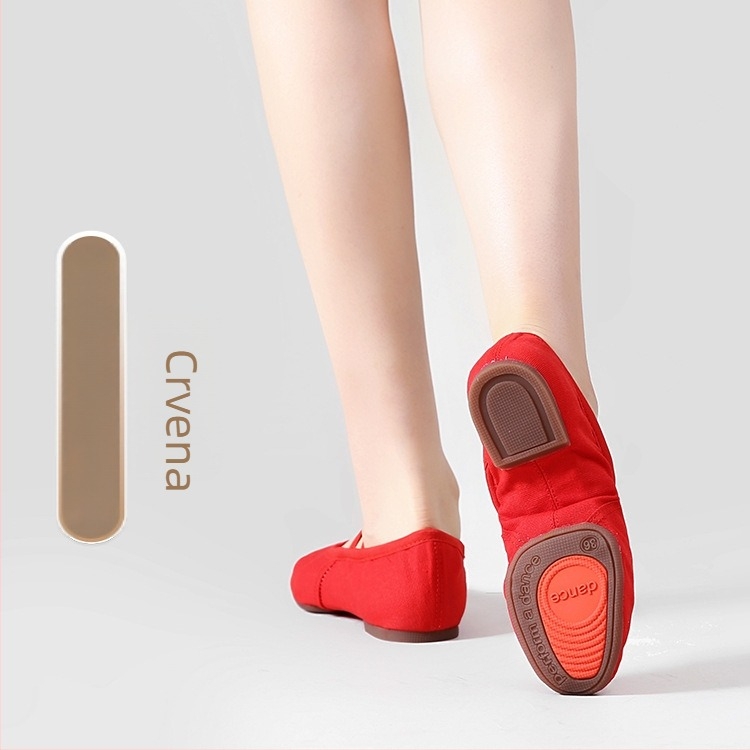 Plesne cipele za odrasle žene, bez vezica, mekana đon, platneni gornji dio, gumeni đon, prozračna.