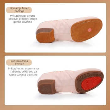 Ženske plesne cipele s 2 cm potpeticom – gornji dio od platna, đon od teleće tetive, lagane, za balet, moderni ples i latino ples, sve sezone