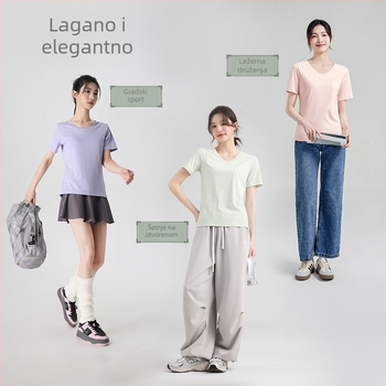 Hladna ženska fitness majica – uski joga top, kratki rukavi, lijep leđni dizajn