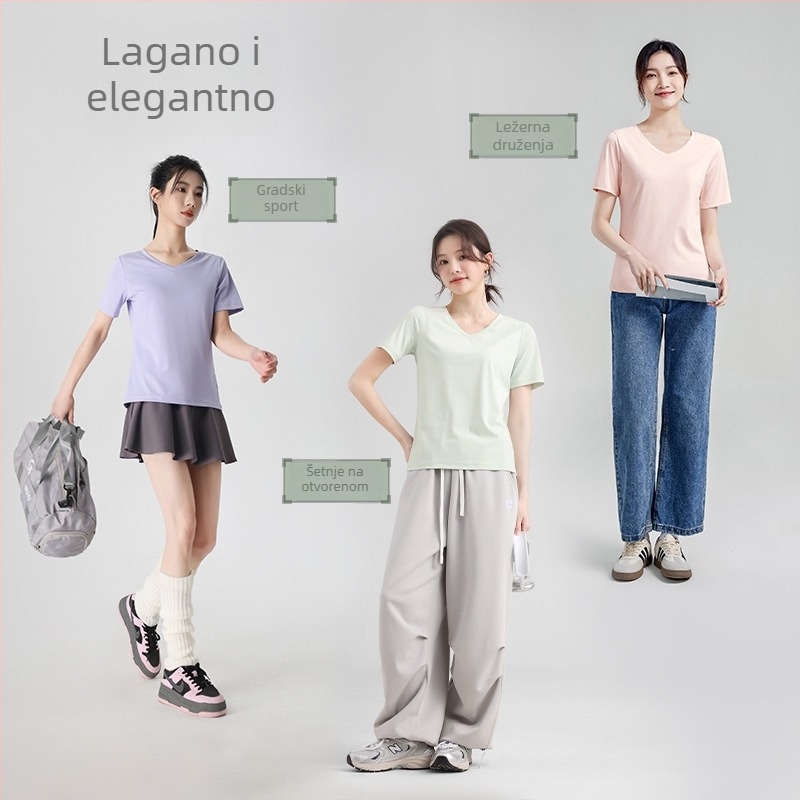 Hladna ženska fitness majica – uski joga top, kratki rukavi, lijep leđni dizajn