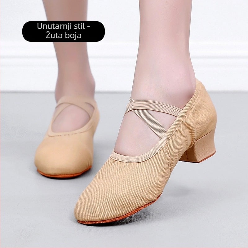 Plesne cipele za odrasle žene, platnene gornji dio i gumena potplata, protuklizne, pogodne za balet, moderni ples i latino ples