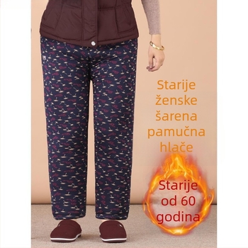 Termalne hlače od Chenille pamuka za starije žene, visokim strukom, uski kroj, jesen-zima