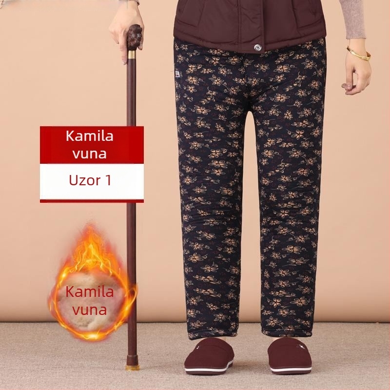 Termalne hlače od Chenille pamuka za starije žene, visokim strukom, uski kroj, jesen-zima