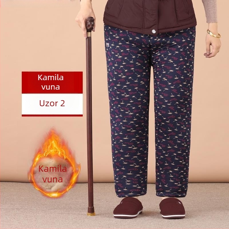 Termalne hlače od Chenille pamuka za starije žene, visokim strukom, uski kroj, jesen-zima