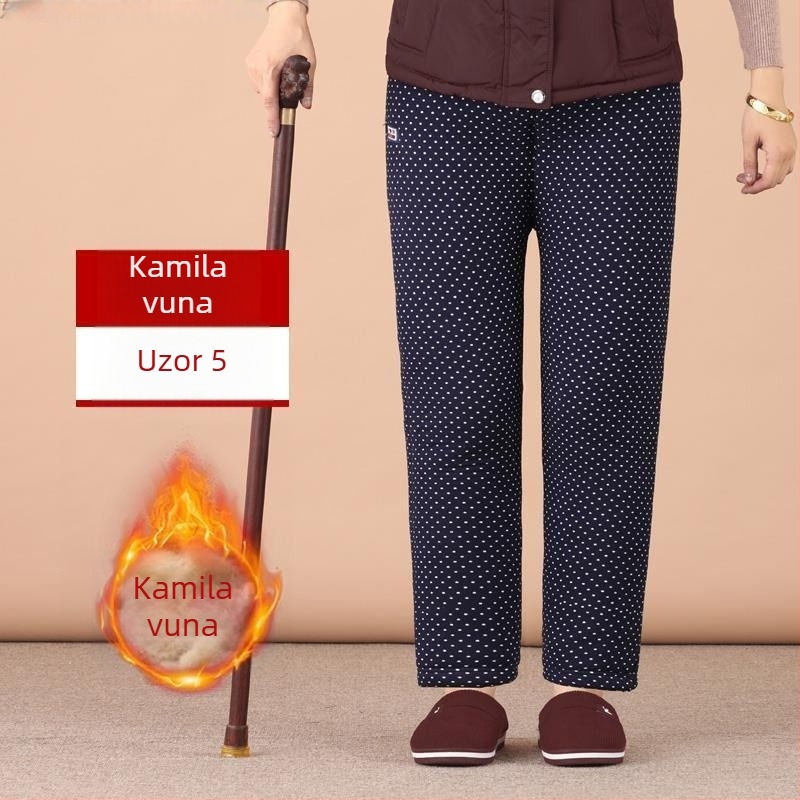 Termalne hlače od Chenille pamuka za starije žene, visokim strukom, uski kroj, jesen-zima