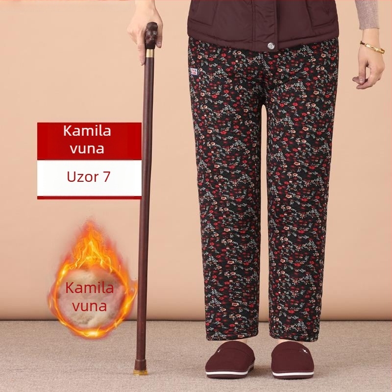 Termalne hlače od Chenille pamuka za starije žene, visokim strukom, uski kroj, jesen-zima