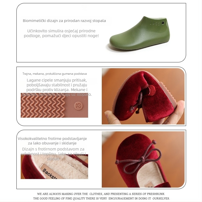 Dječje velur cipele s mašnicom, korejskog stila, Velcro zatvarač, flis podstava