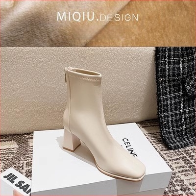 Slim čizme, korejskog stila, četvrtasti nos, debeli potpetica 6–8 cm, gornji dio od mikrovlakana, stražnji zatvarač