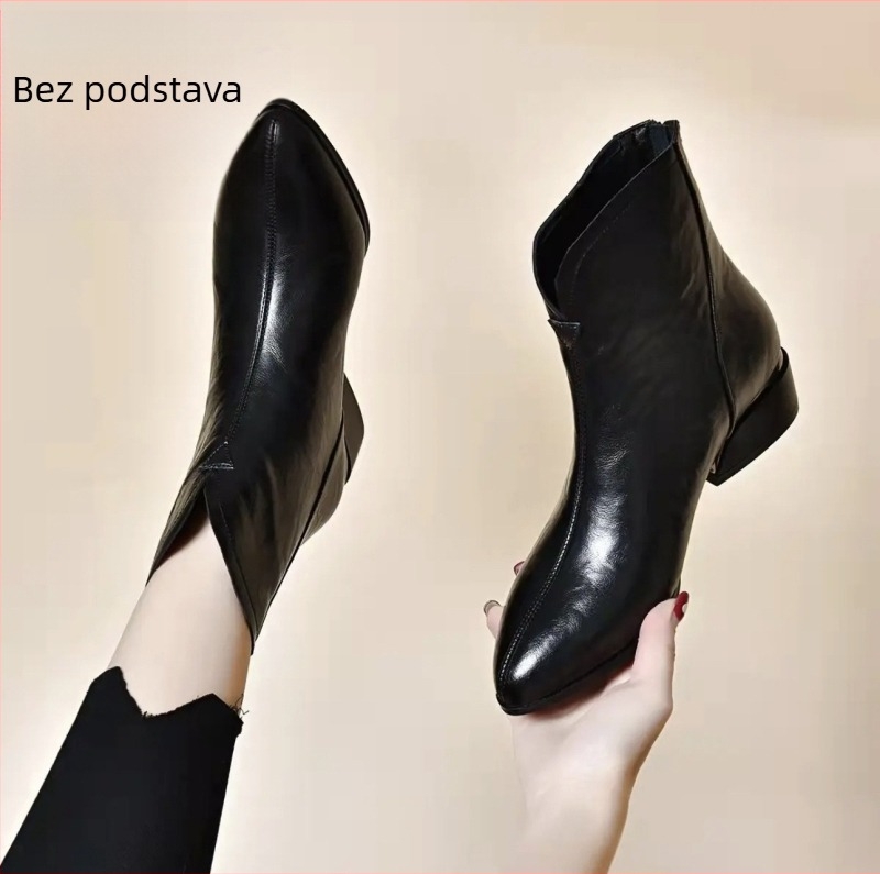 Ženske kožne Martin čizme s flis podstavom, oštar vrh, stražnji zatvarač, niski gležanj
