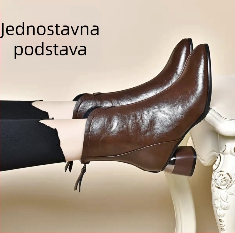 Ženske kožne Martin čizme s flis podstavom, oštar vrh, stražnji zatvarač, niski gležanj