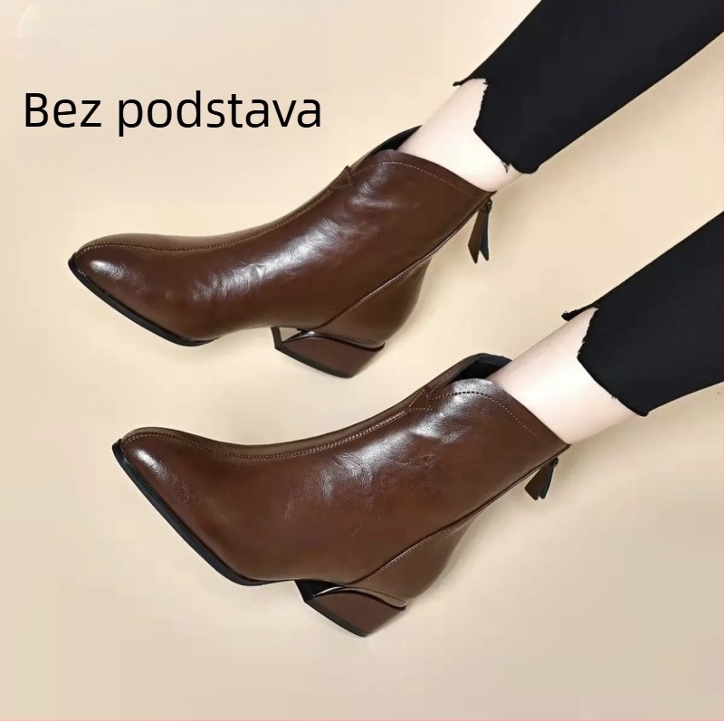 Ženske kožne Martin čizme s flis podstavom, oštar vrh, stražnji zatvarač, niski gležanj