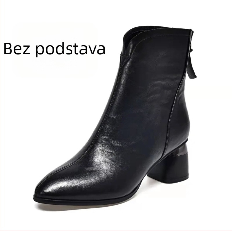 Ženske kožne Martin čizme s flis podstavom, oštar vrh, stražnji zatvarač, niski gležanj