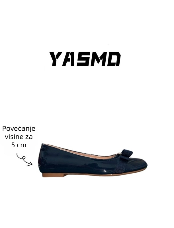 Ženske cipe s mašnicom, niski pet do 3 cm, okrugli vrh, gornji dio od dvostruke ovčje kože, unutrašnjost od ovčje kože, potplat od gume
