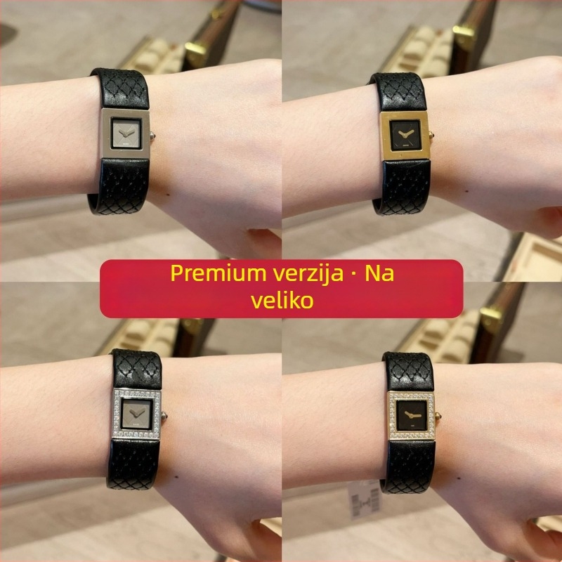 Ženski sat s motivom kamelije, tank stil, mehanički Swiss ETA mehanizam, kalendar, analogni prikaz