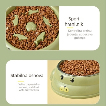 Posuda za mačke za sporo hranjenje s unutarnjim nehrđajućim čelikom i vanjskim PP kućištem, dizajn protiv prevrtanja