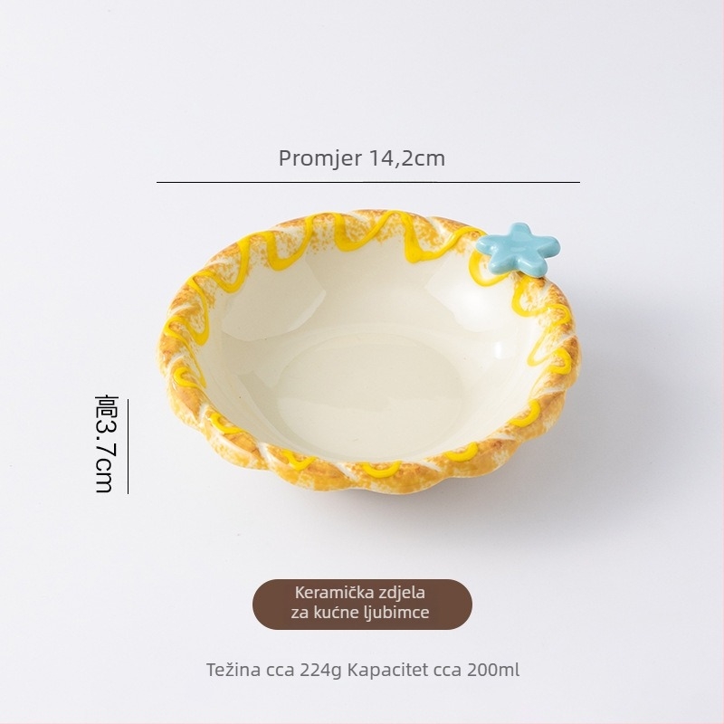 Podignuto keramičko postolje za zdjelu mačke s pletenim rubom, 3D dizajn, protiv prevrtanja