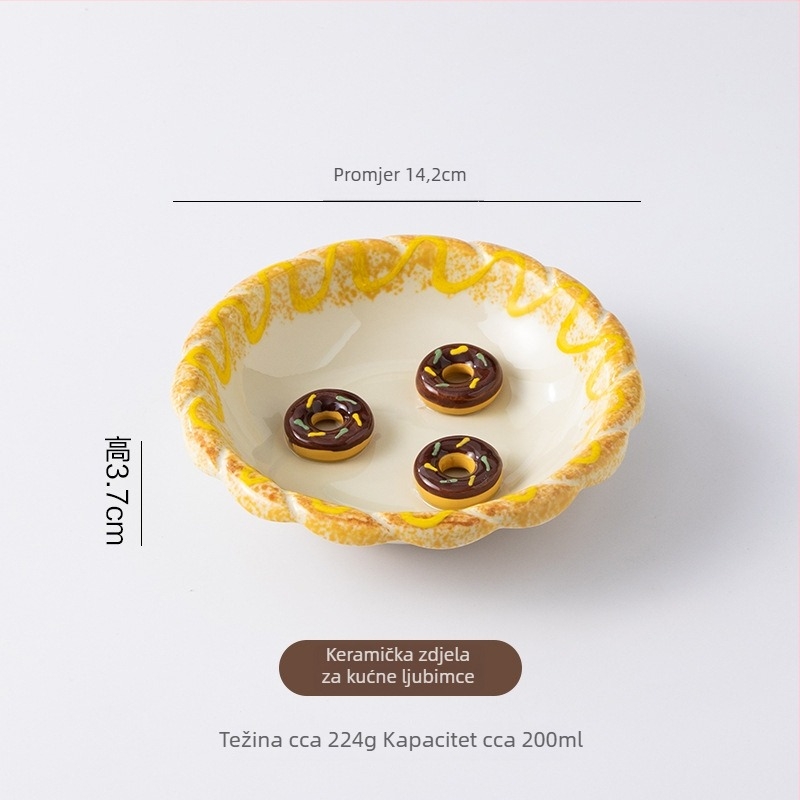 Podignuto keramičko postolje za zdjelu mačke s pletenim rubom, 3D dizajn, protiv prevrtanja