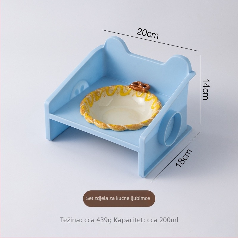 Podignuto keramičko postolje za zdjelu mačke s pletenim rubom, 3D dizajn, protiv prevrtanja