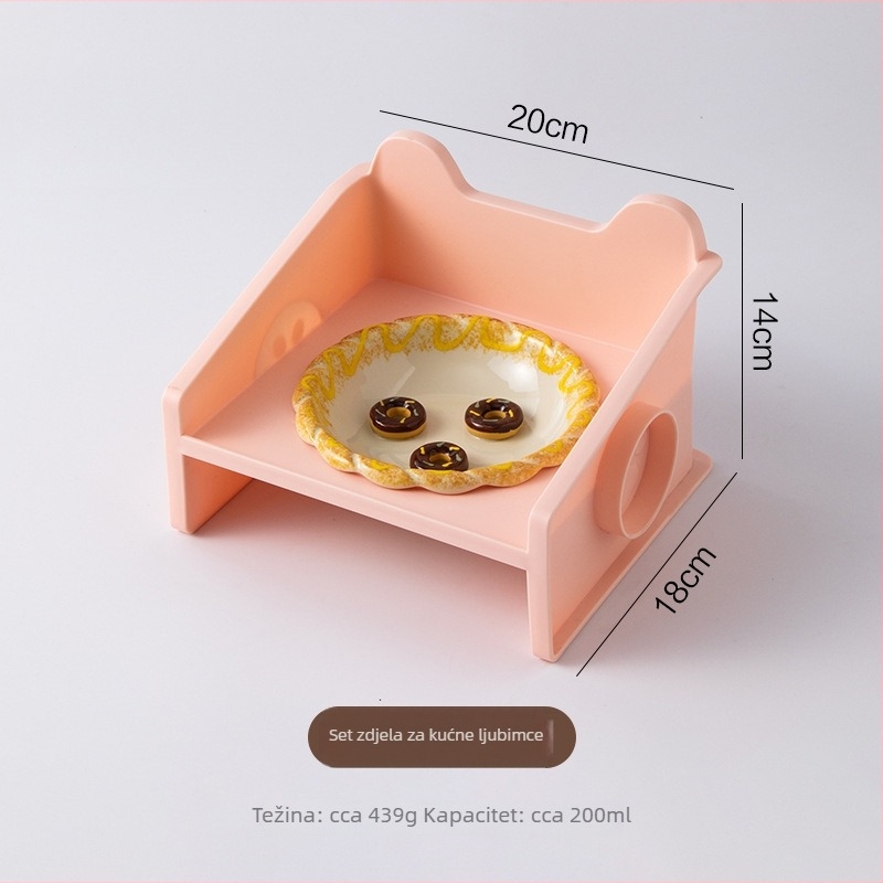 Podignuto keramičko postolje za zdjelu mačke s pletenim rubom, 3D dizajn, protiv prevrtanja