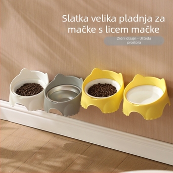 Zidna posuda za hranjenje mačaka, plastična osnova s keramičkim ili nehrđajućim čeličnim posudom, dizajn koji štedi prostor