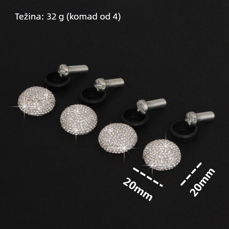 Clip-in poklopci vijaka za registarsku tablicu (set od 4) – ABS + rhinestones, univerzalno za sve automobile