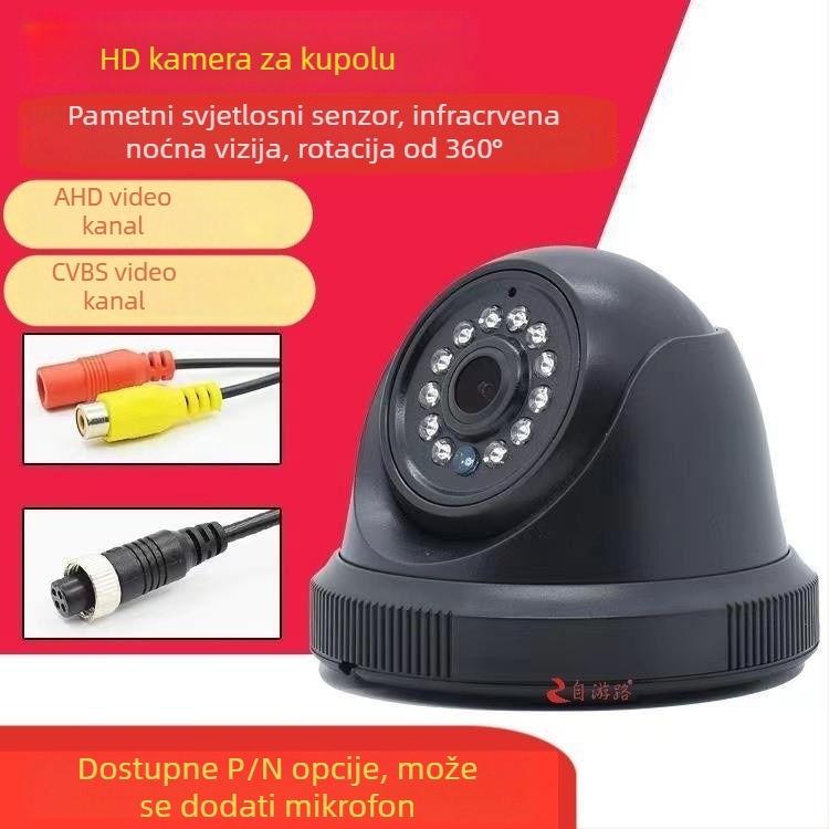 Automobilska infracrvena hemisferična kamera za četiri kanala nadzora, 1080P, AHD, 12-24V, 90° prilagodljiv, ABS kućište