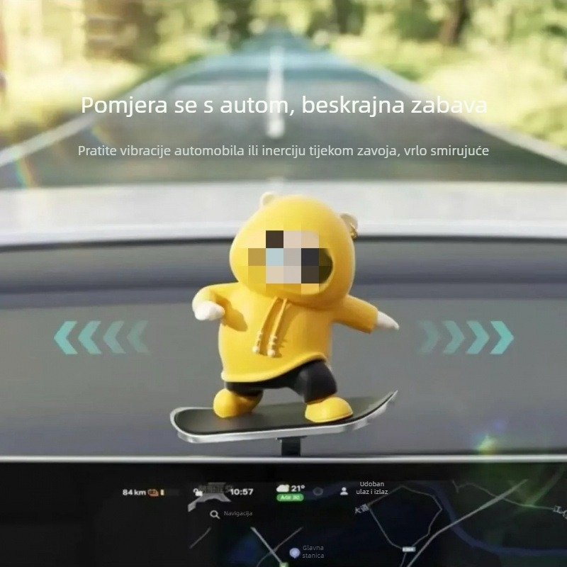 Ukras za ploču automobila s medvjedom na skejtu, crtani stil, legura, životinjski dizajn