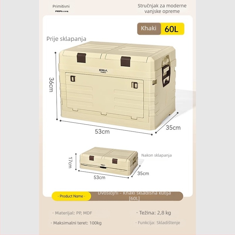 Organizator prtljažnika automobila s integriranim kamping stolom – kapacitet 50–60 L, PP materijal, model AJP06, prenosiv