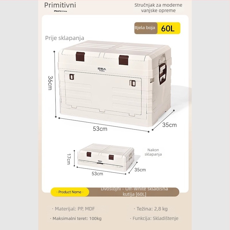 Organizator prtljažnika automobila s integriranim kamping stolom – kapacitet 50–60 L, PP materijal, model AJP06, prenosiv