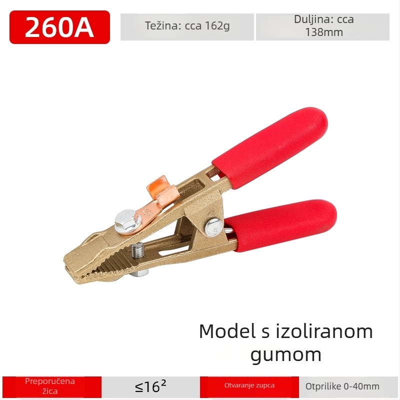 Bakrena uzemljiva kliješta u obliku slova A, za zavarivanje i startanje automobil baterije, Alligator klips