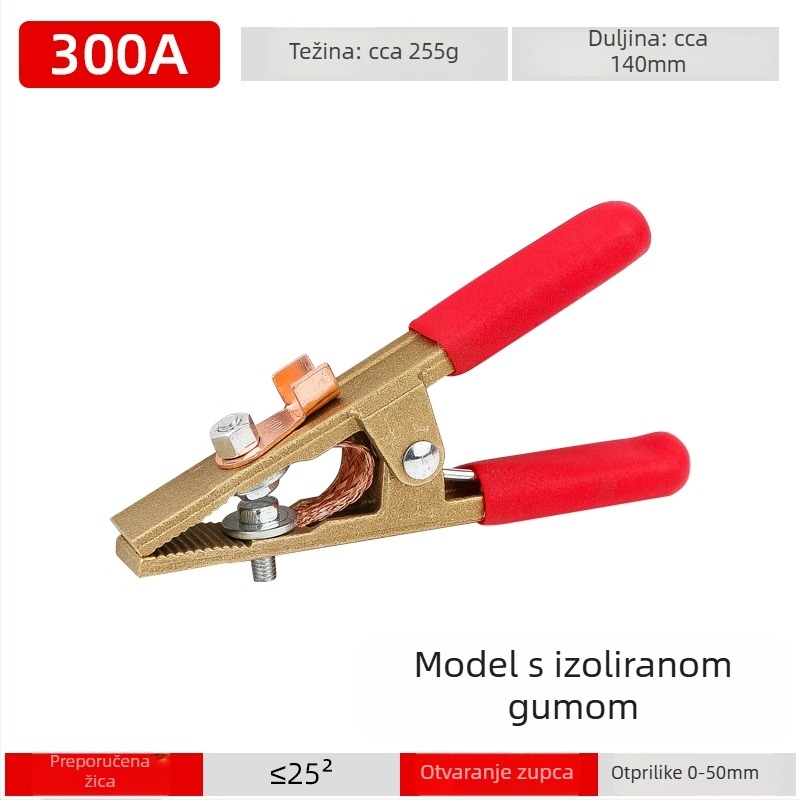 Bakrena uzemljiva kliješta u obliku slova A, za zavarivanje i startanje automobil baterije, Alligator klips