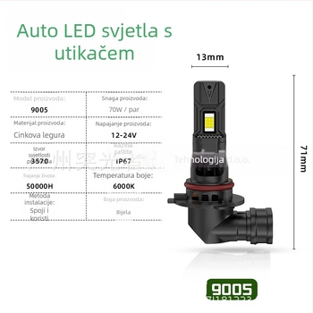 Set LED prednjih svjetala automobila — kompatibilan s više modela (H1/H3/H4/H7/H11/9005/9006/9012), 6000K, 35W, 12-24V, IP67