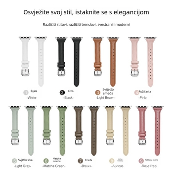 Remen za sat – prirodna koža, tanak dizajn struka, širina 20/22 mm, kopča s iglom, kompatibilan sa svim serijama Apple Watch, Samsung i Huawei
