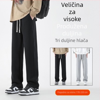 Muške sportske udobne hlače s flisom iznutra, ravni kroj, srednji pojas, vezanje, debela tkanina od poliestera