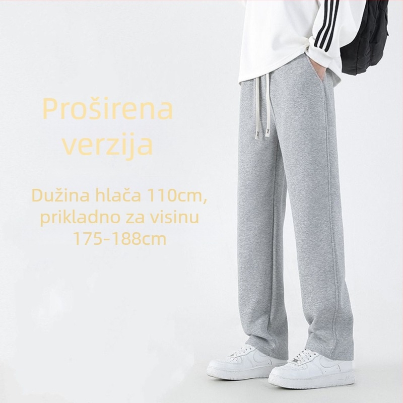 Muške sportske udobne hlače s flisom iznutra, ravni kroj, srednji pojas, vezanje, debela tkanina od poliestera