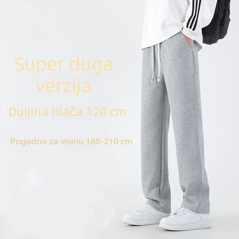 Muške sportske udobne hlače s flisom iznutra, ravni kroj, srednji pojas, vezanje, debela tkanina od poliestera