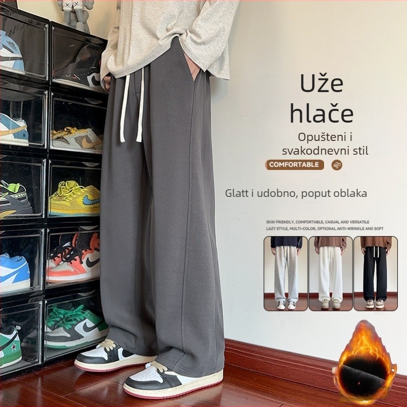Casual hlače s flisom, široke, zimske, 65/35 pamuk/poliester, srednje visok struk