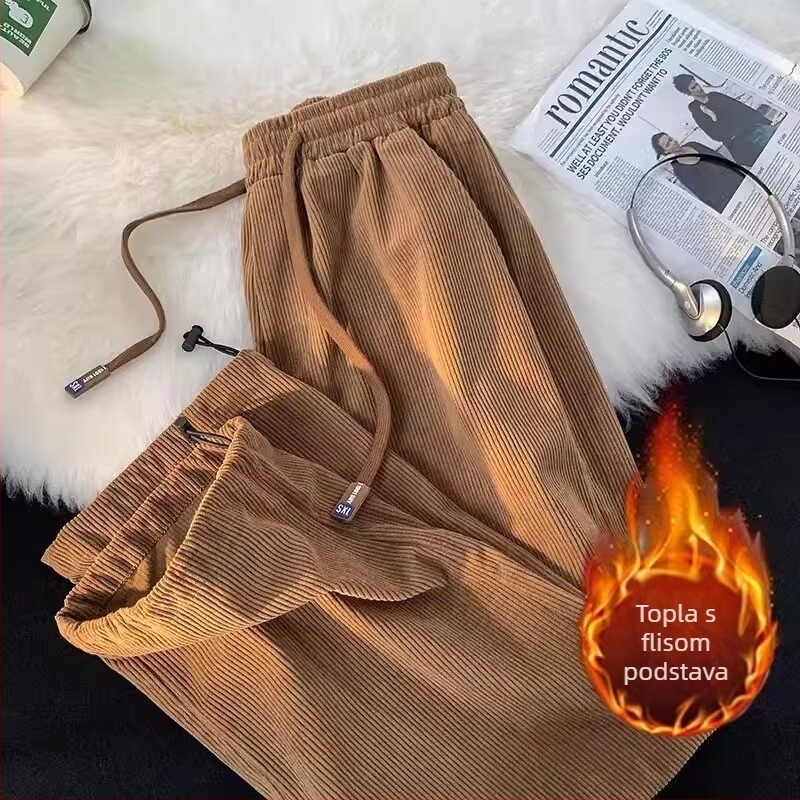 Muške Corduroy hlače, ravnog kroja, srednji pojas, bez pojasa, s vezom na šnoru, lagani poliester
