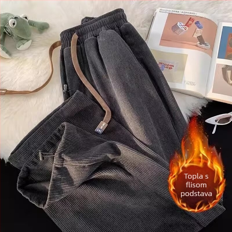 Muške Corduroy hlače, ravnog kroja, srednji pojas, bez pojasa, s vezom na šnoru, lagani poliester