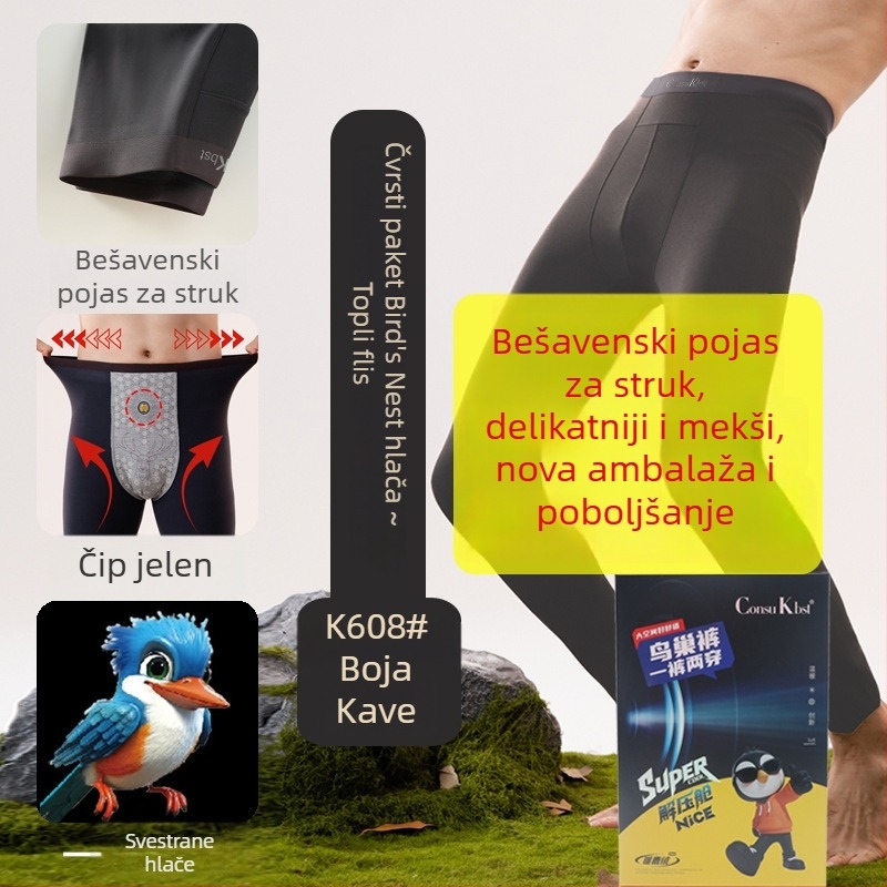 Muške termalne hlače s baršunastom podstavom, akrilna vlakna, izuzetno debele, srednja visina struka, zadržavaju toplinu