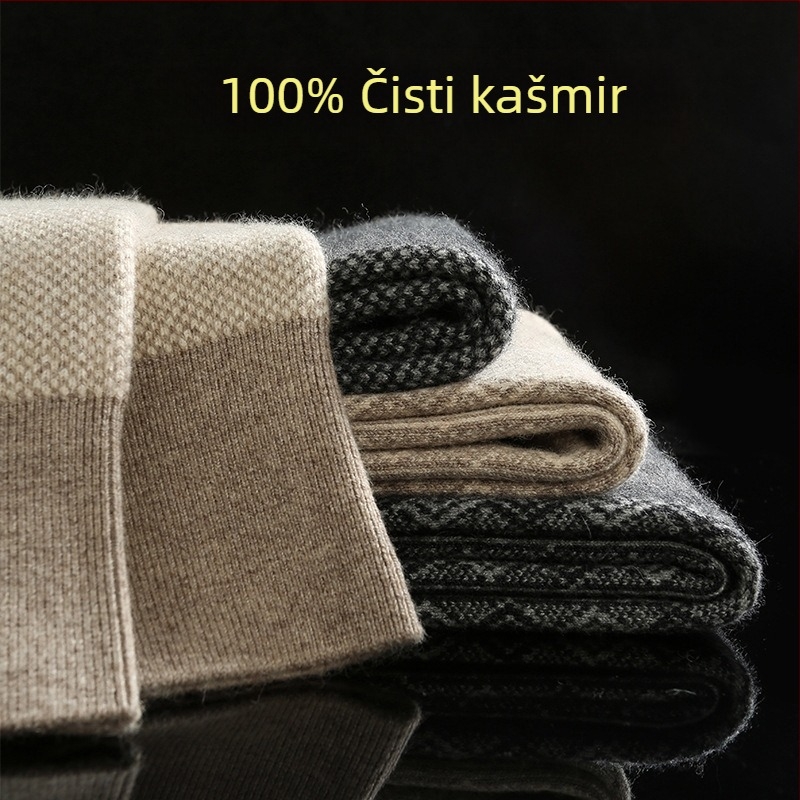 Unisex hlače od vune i kašmira, debele, visok pojas, tople zimske hlače s džakardom; sastav: 45% vuna, 5% kašmir, 30% poliester, 20% druge; debljina 351-400 g/m2