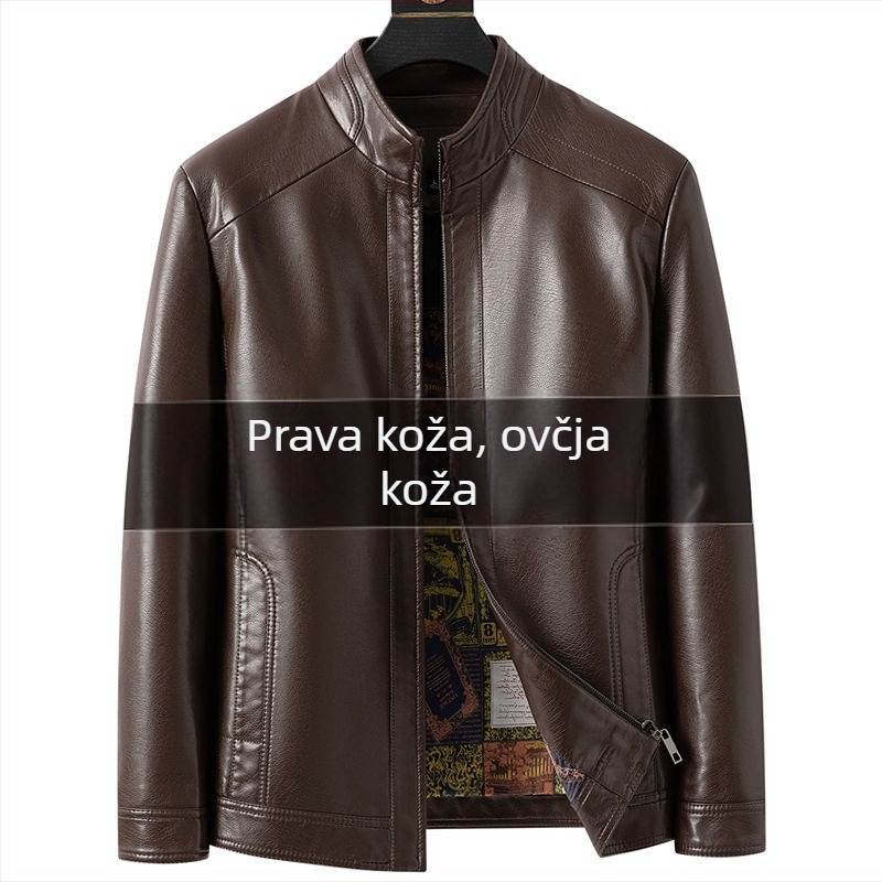 Muško PU kožna jakna, stojeći ovratnik, opuštena silueta, fleece podstava