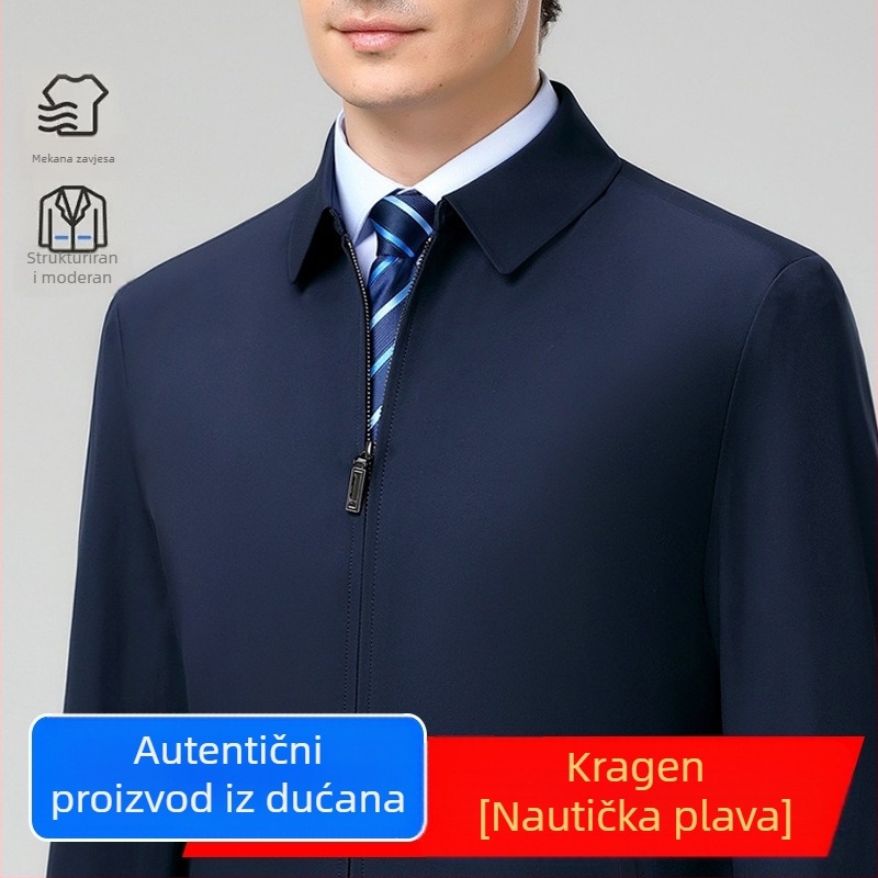 Vjetrovita jakna za proljeće i jesen za muškarce srednje i starije dobi, poslovno casual stil, s reverom i višestrukim džepovima.