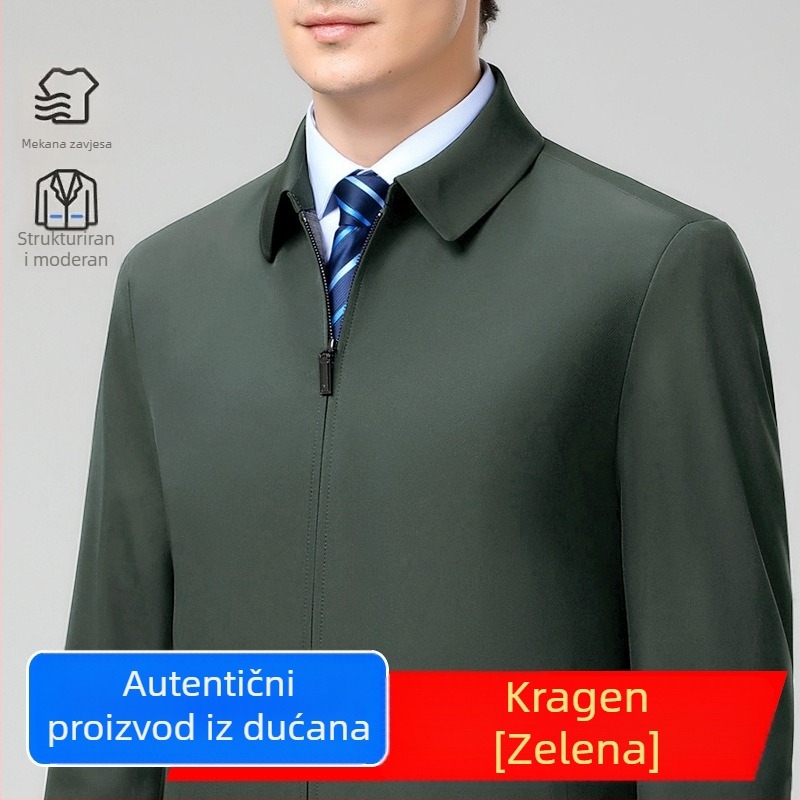 Vjetrovita jakna za proljeće i jesen za muškarce srednje i starije dobi, poslovno casual stil, s reverom i višestrukim džepovima.