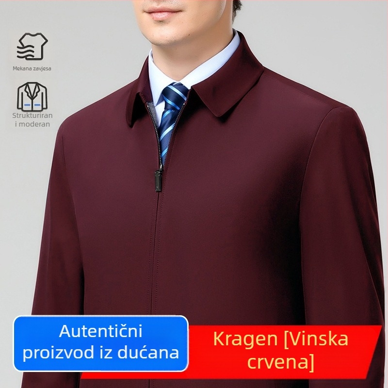 Vjetrovita jakna za proljeće i jesen za muškarce srednje i starije dobi, poslovno casual stil, s reverom i višestrukim džepovima.