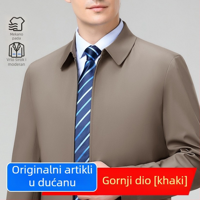 Vjetrovita jakna za proljeće i jesen za muškarce srednje i starije dobi, poslovno casual stil, s reverom i višestrukim džepovima.