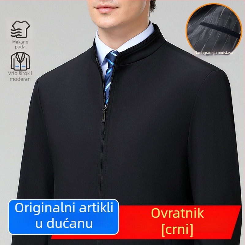 Vjetrovita jakna za proljeće i jesen za muškarce srednje i starije dobi, poslovno casual stil, s reverom i višestrukim džepovima.